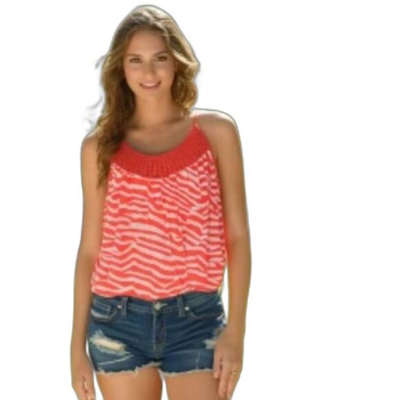 Forever 21 Orange & White Zebra Stripe Light Weight Breezy Sleeveless Tank Top - Picture 1 of 5